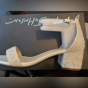 Betsey Johnson Mari heels in White. Pearl iridescent. New, never worn. Size 11